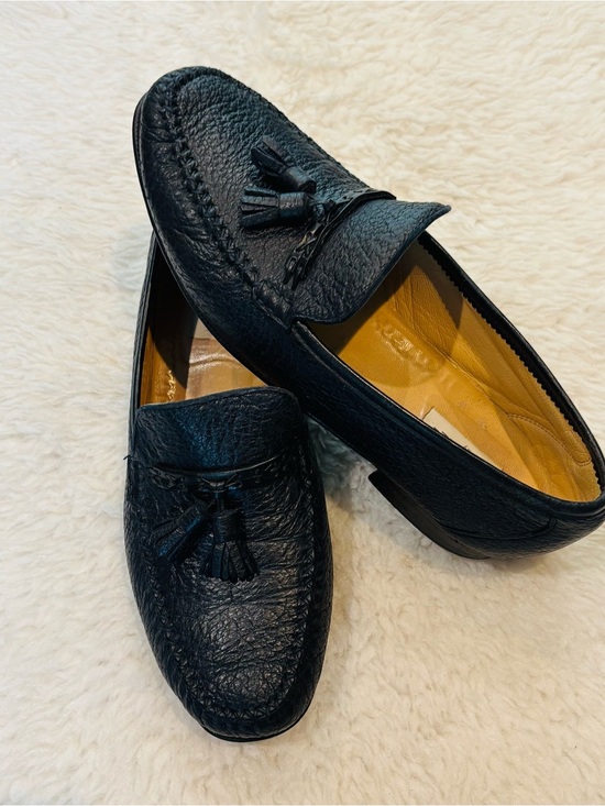 Vintage Genuine Cowhide Leather Italian  Black Tassel Leather Loafers size 9.5 main image 7